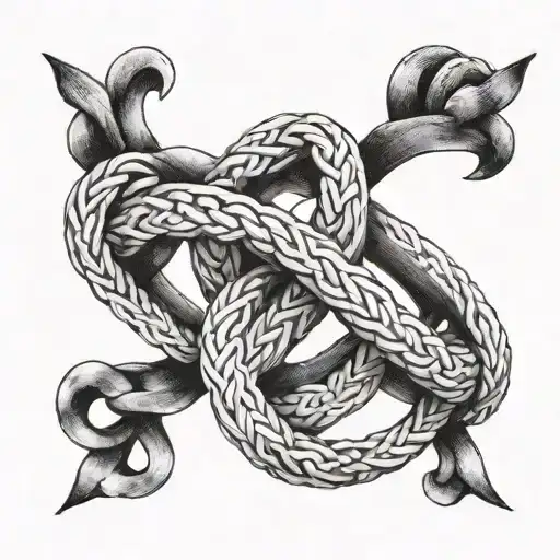 A black and white tattoo inspired by the infinity heart and celtic rope braids tattoo design idea