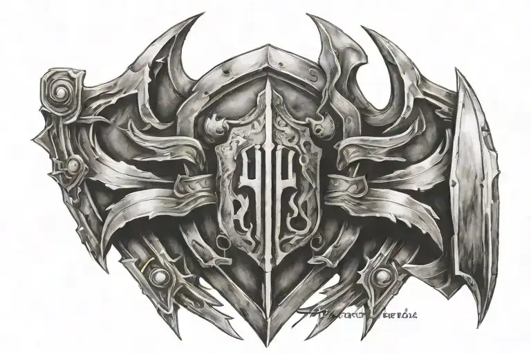 transparent spartan shield with saying "h τὰν ἢ ἐπὶ τᾶς" tattoo design idea