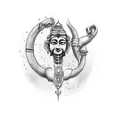 Design a arm tattoo which has some key elements in it like 1. mahadev 2. a dog 3. Varanasi city tattoo design idea