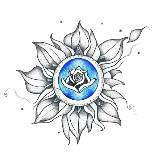 sun flower, roses, with sun and moon tattoo design idea