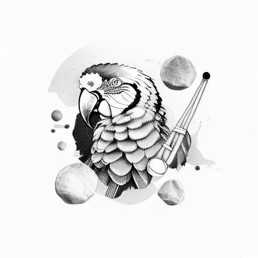 psychologist macaw playing drums tattoo design idea