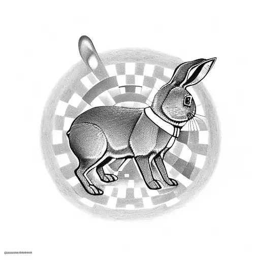 a rabbit down a checkered path to a stargate tattoo design idea