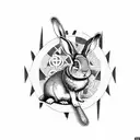 a rabbit  hopping down a checkered path to a stargate tattoo design idea