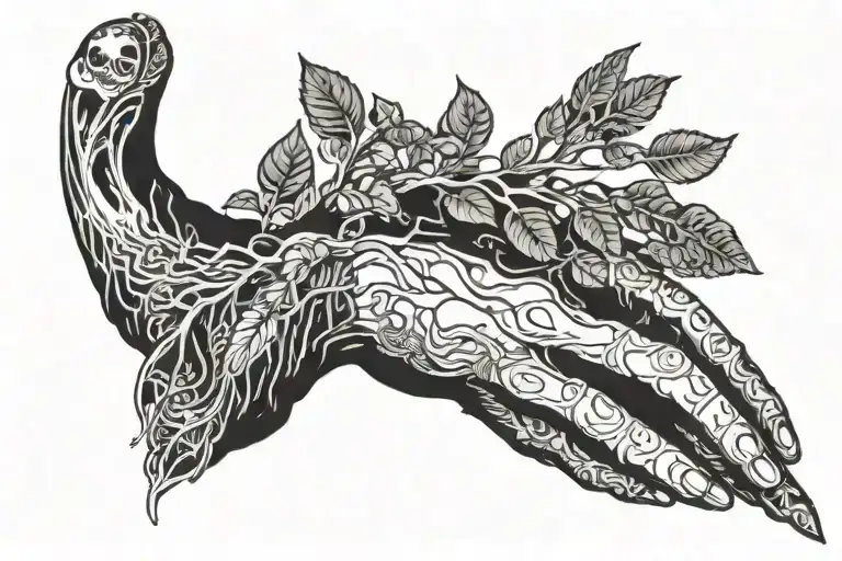 poison tree growing from the tip of the creation of adam hand finger tattoo design idea