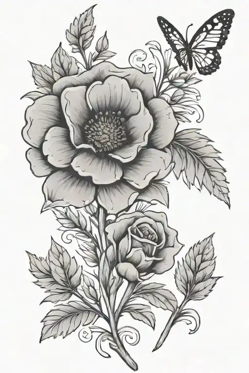 ataraxia written word and lavender flower tattoo design idea