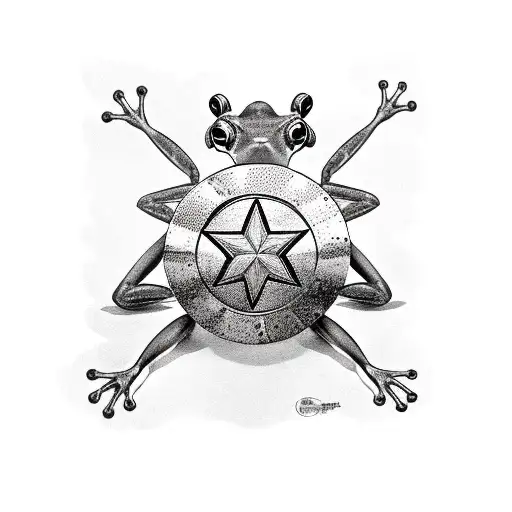 Puerto Rican coqui frog dressed as a US Marine, carrying the Captain America shield tattoo design idea