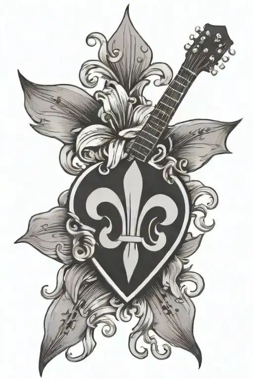 heraldic lily flower in a guitar pick tattoo design idea