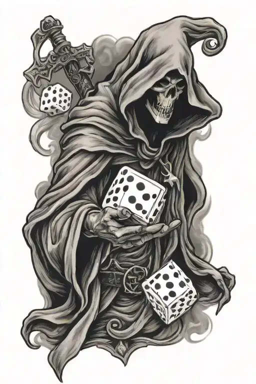 rolling dice memory of my deceased dad with grim reaper tattoo design idea