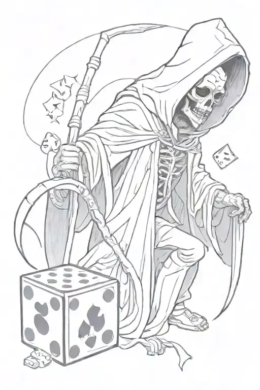 rolling dice memory of my deceased dad with grim reaper tattoo design idea