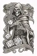 rolling dice with banner for  memory of my deceased dad with grim reaper  tattoo design idea
