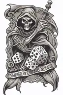 rolling dice with banner for  memory of my deceased dad with grim reaper  tattoo design idea