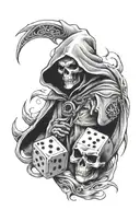 rolling dice with banner memory of my deceased dad with grim reaper  tattoo design idea