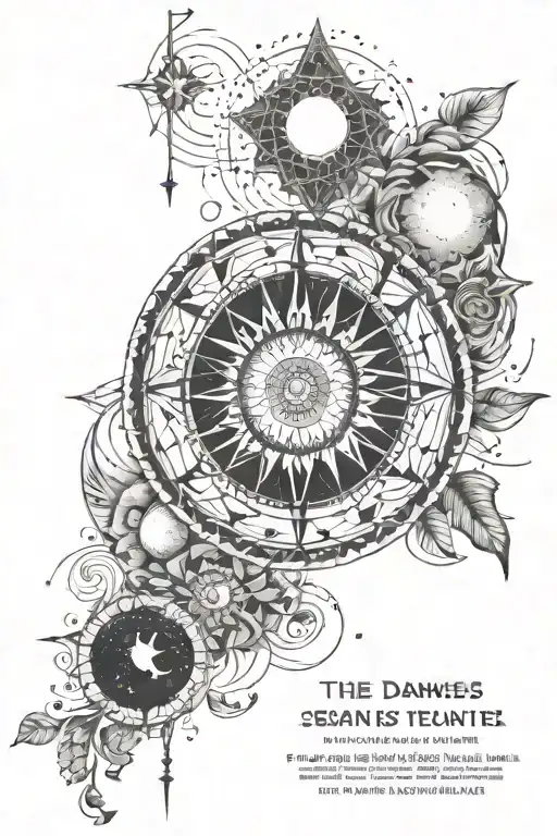 sun, phases of the moon, unalome, and a quote  "the darkness is not a curse, it's just a season" tattoo design idea
