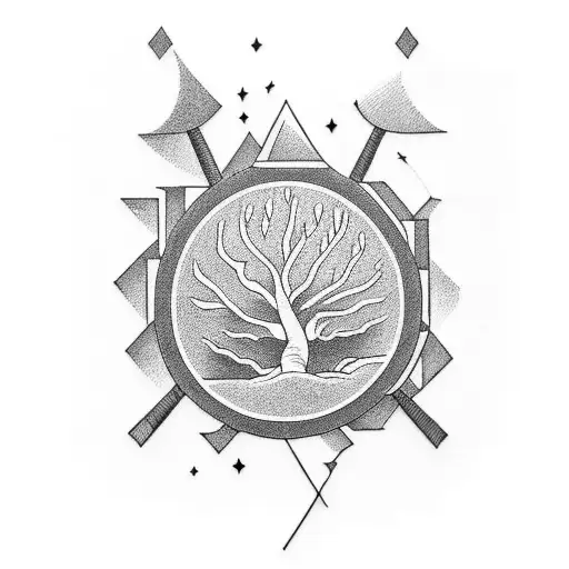 A gavel morphing into a tree of knowledge tattoo design idea