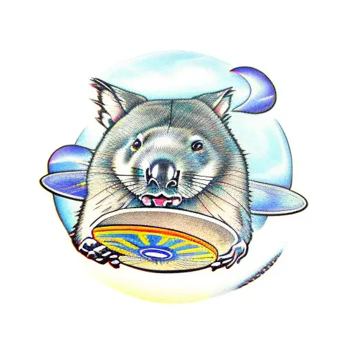 wombat throwing a frisbee tattoo design idea