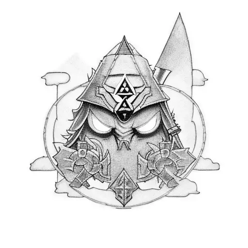 A mashup tattoo of a homebrewing setup with elements from Zelda and Final Fantasy 7 tattoo design idea