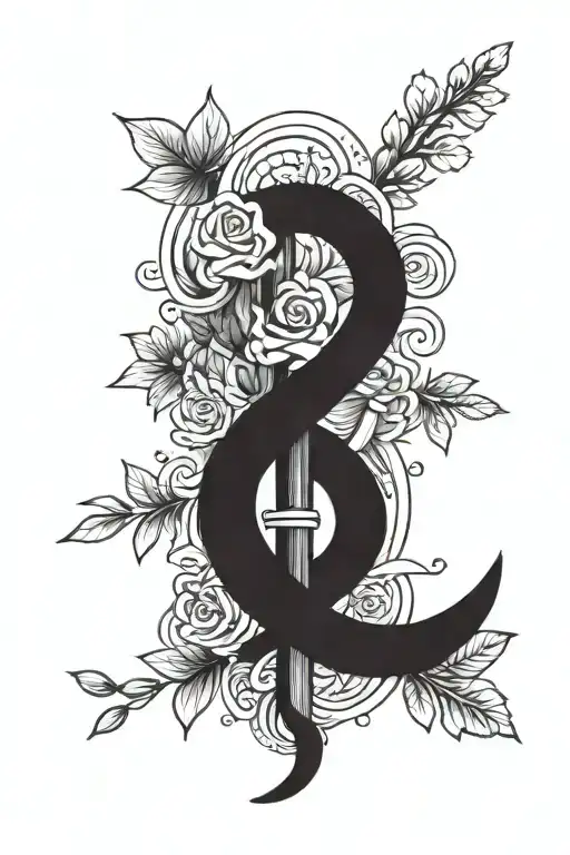 rod of asclepius with floral elements tattoo design idea