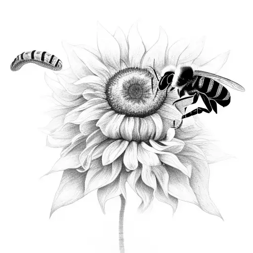 snake wrapping through sunflowers and peonies, a bee on the sunflower tattoo design idea