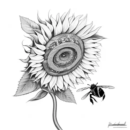 snake wrapping through and around  sunflowers and peonies, a bee on the sunflower tattoo design idea