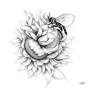 snake wrapping around a  sunflower  and peonies, a bee on the sunflower tattoo design idea