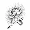 snake wrapping around a  sunflower  and peonies, a bee on the sunflower tattoo design idea