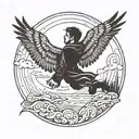 hawk wings and boy flying towards the sun tattoo design idea