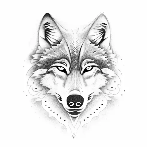 wolf face mountains moon fire smoke tattoo design idea