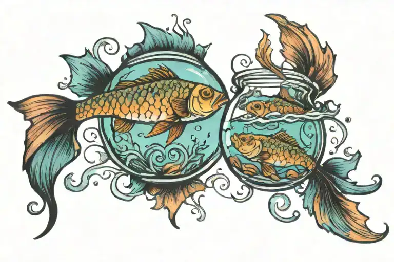two lost souls swimming in a fish bowl tattoo design idea