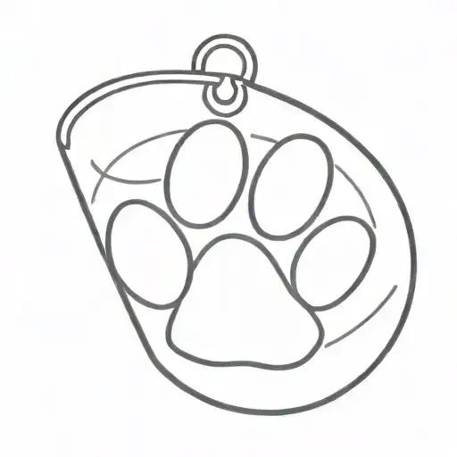 A minimalist design of a soldier's dog tag with a cat paw print imprint, representing their love for their furry friend tattoo design idea