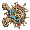 Log pose, steering wheel ship, rope, anchor tattoo design idea