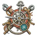 Log pose, steering wheel ship, rope, anchor tattoo design idea