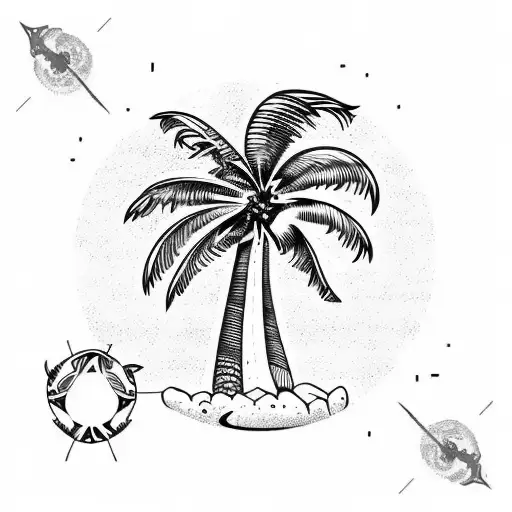 Palm Tree with skull and waves tattoo design idea