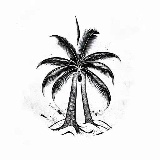Palm Tree with skull and waves tattoo design idea