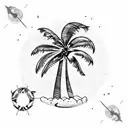 Palm Tree with skull and waves tattoo design idea