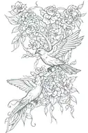 flower vine with doves and mocking bird masculine  tattoo design idea