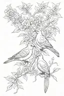 flower vine with doves and mocking bird masculine  tattoo design idea