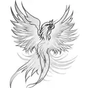 Delicate stenciled phoenix with open wings and fire originating from its tail tattoo design idea