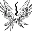 Strong but delicate stenciled phoenix with open wings and fire originating from its tail tattoo design idea
