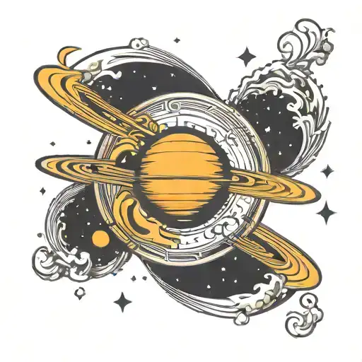 Saturn with the name NOAH AND A CROSS MOON written tattoo design idea