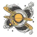 Saturn with the name NOAH AND A CROSS MOON written tattoo design idea