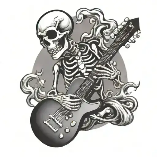 rockstar skeleton playing guitar tattoo design idea
