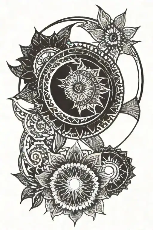mandala moon and sun tattoo design idea