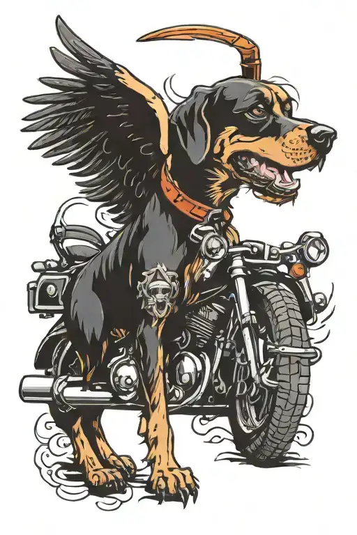 Harley Davidson motorcycle angel dog  tattoo design idea