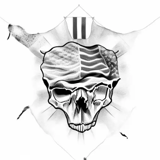 bear skull with american flag tattoo design idea