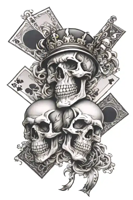 skulls, cards, 8ball money king tattoo design idea