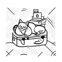 A sleeping cat curled up on a stack of suitcases, symbolizing your love for naps and travel tattoo design idea