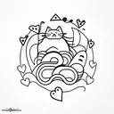 A sleeping cat curled up on a stack of suitcases, symbolizing your love for naps and travel tattoo design idea