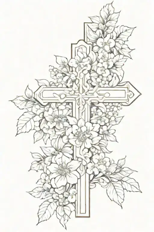a cross with the birth flowers of may january and august   tattoo design idea