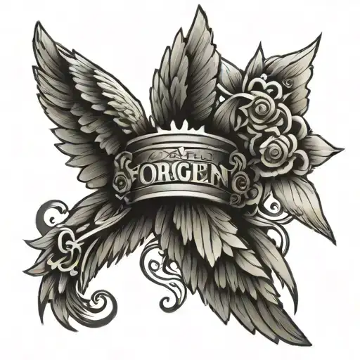 angle wings with forgiven underneath   tattoo design idea