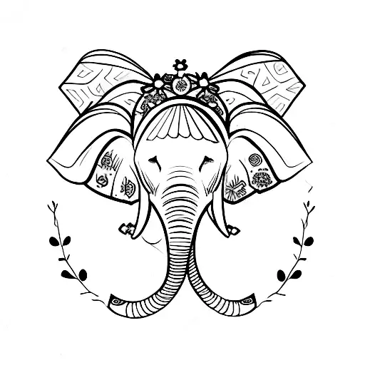 A graceful elephant with a floral crown, symbolizing motherhood tattoo design idea